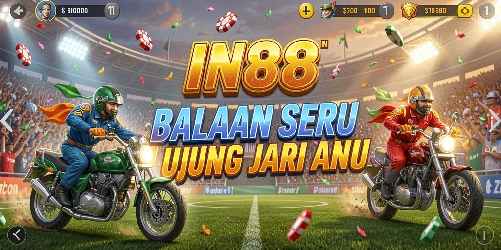 Screenshot gameplay IN88 menunjukkan aksi balap yang intens dan mendebarkan.