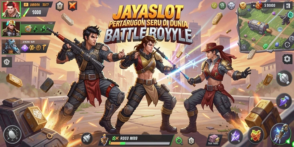 Screenshot JAYASLOT menampilkan aksi intense Battle Royale.