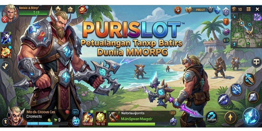 Tampilan gameplay PURISLOT dengan karakter yang beraksi di dunia MMORPG.