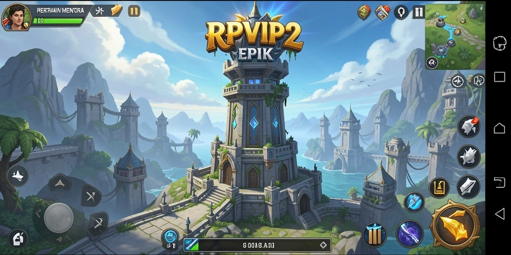 Gameplay RPVIP2 yang menampilkan menara pertahanan melawan gelombang musuh.