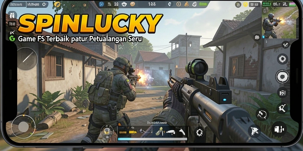 Gameplay SPINLUCKY menampilkan aksi tembak-menembak yang seru dan mendebarkan.