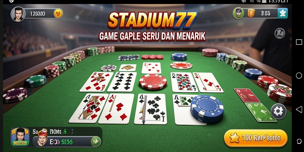 Tampilan screenshot STADIUM77 menunjukkan gameplay Gaple yang seru.