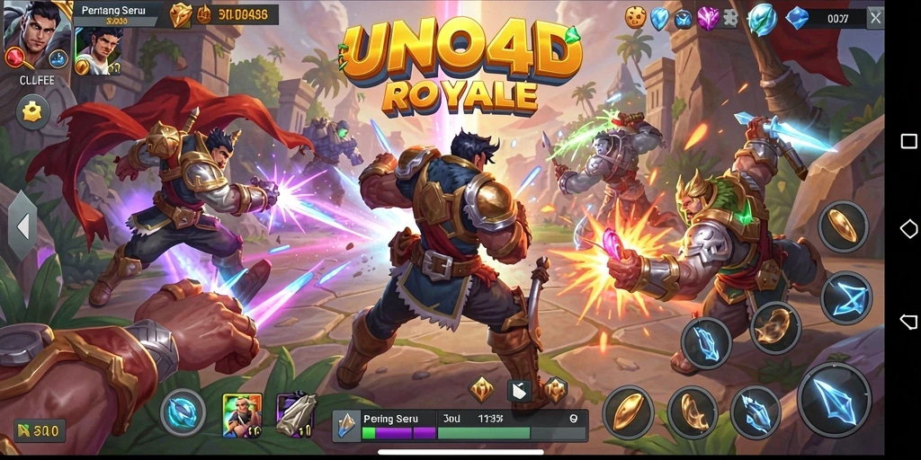 Screenshot gameplay menampilkan aksi seru dalam pertempuran Battle Royale.