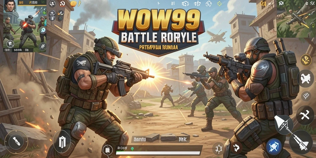 Screenshot gameplay WOW99 yang menunjukkan aksi Battle Royale yang mendebarkan.